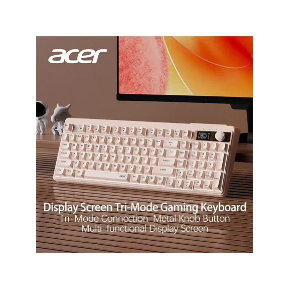 XX OKW 222 Tri-Mode Keyboard With Smart Battery Display, Wired/Bluetooth/2.4G Connections, Compact 90-Key Layout, Soft Keys, Perfect For Office And Gaming, Brown