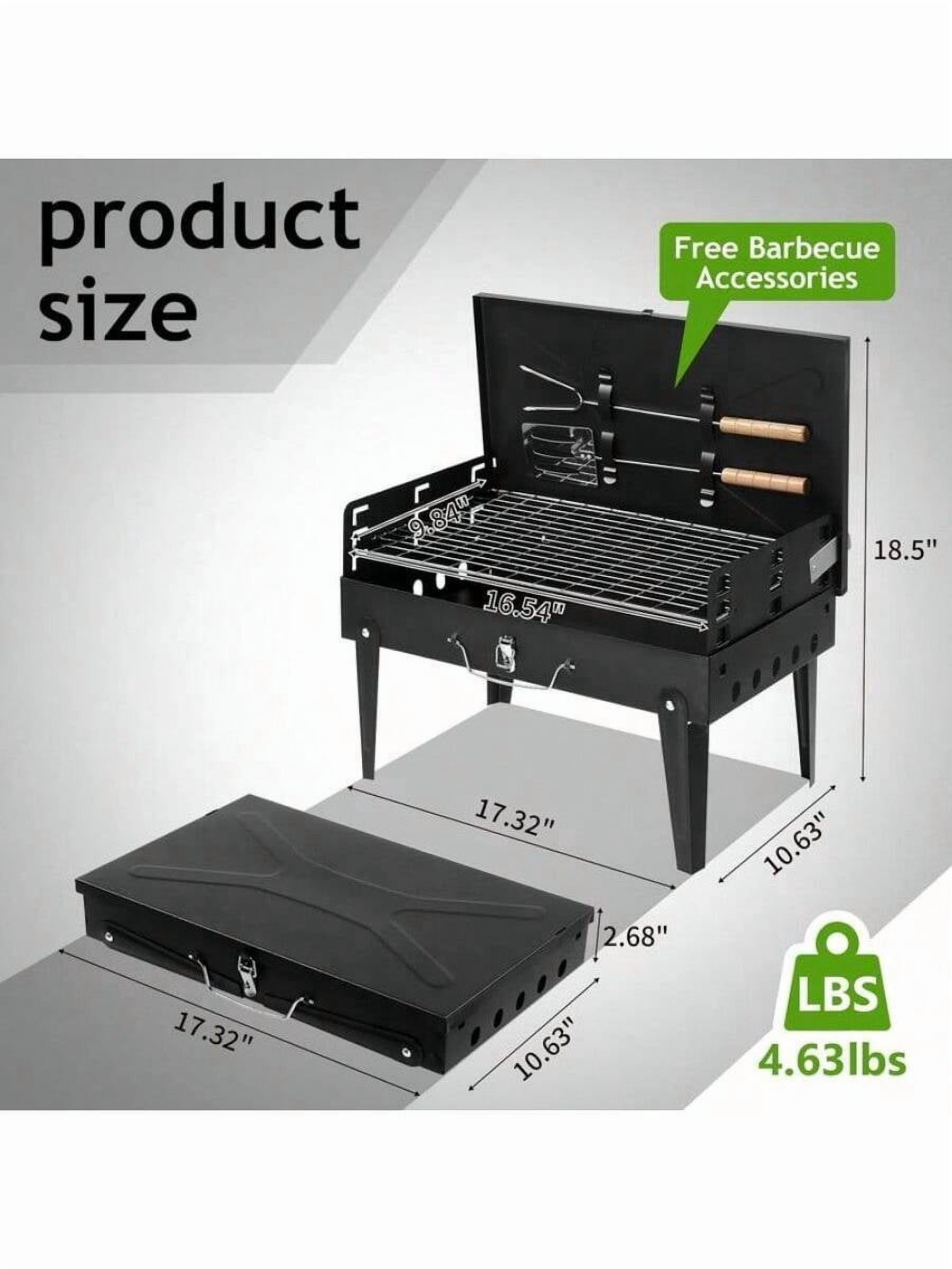 [XX]Tiny Small Portable Charcoal Grill, 17x10x18 In. Outdoor Foldable BBQ Grill With Barbecue Accessories & Lid For Cooking Camping Picnic Hiking Beach Party Patio Smokers