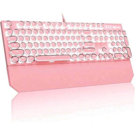 XX Typewriter Mechanical Gaming Keyboard, Retro Black Punk Round Keycaps RGB Rainbow Backlit Wired Keyboards For Laptop PC Gamer, With Magnetic Wrist Rest - Blue Switch