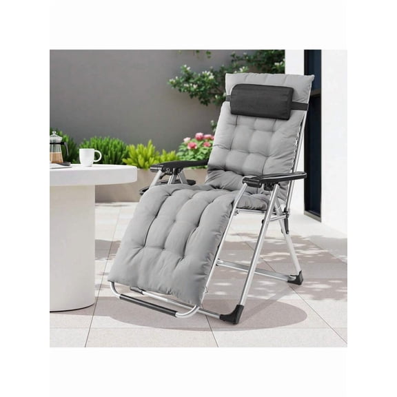 XX Zero Gravity Chair, Reclining Camping Lounge Chair For Indoor, Reclining Patio Chairs With Cup Holder Trays And Removable Cushion, Folding Recliner For Outdoor, Black
