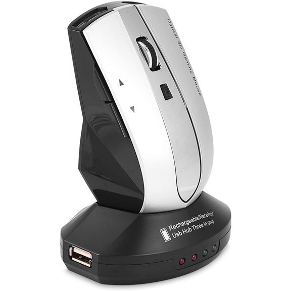 XXF-Rechargeable Wireless Gaming Mouse with Charging Dock Stand, 2.4G 3 Port USB Hubs Cordless Mice, for PC Laptop (Gray)&&
