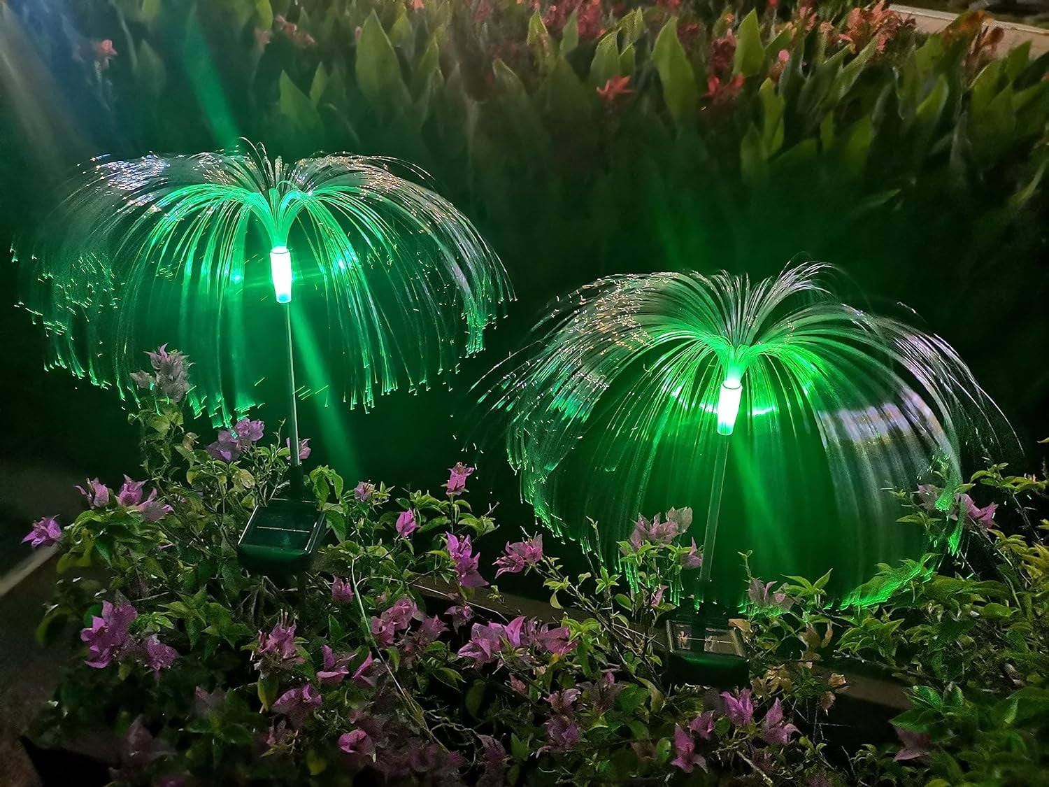 2-Pack Optical Fiber Solar Garden Lights – 7 Color Changing LED, IP65 Waterproof, Auto On/Off, For Lawn, Patio, Party, Christmas