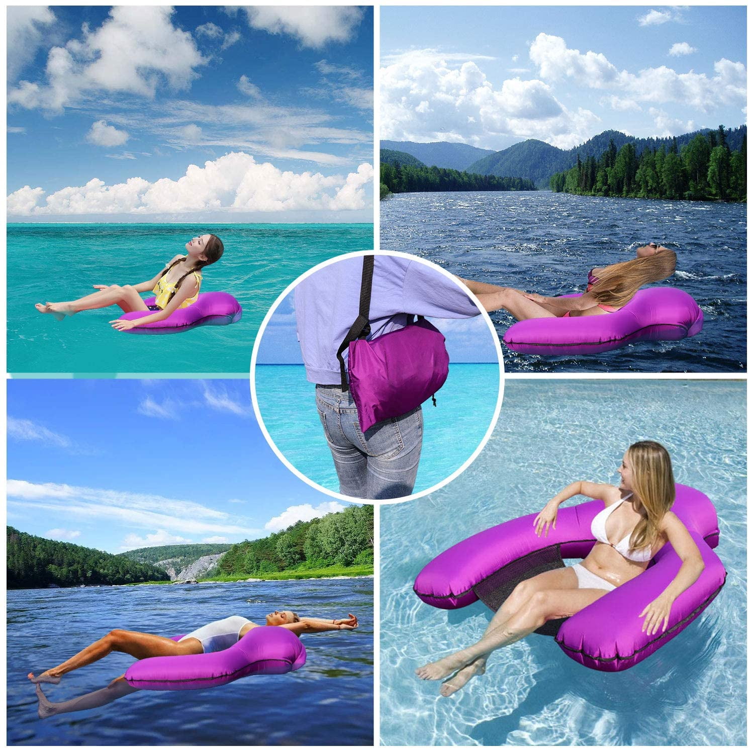 Inflatable Water Hammock Lounger - Pool & Beach Float With Drink Holder & Phone Pouch (Orange Zest)