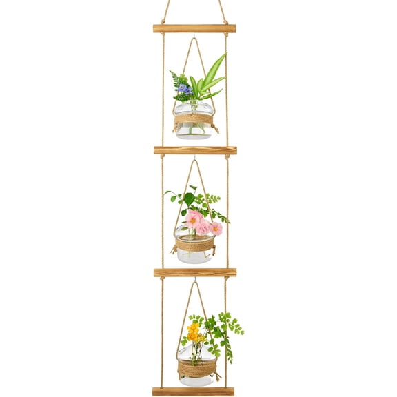 XXFLOWER 3 Tiered Mushroom Glass Vase Wall Planter Hydroponic Propagation Station with Hanging Herb Cuttings Vase for Hydroponic Plant Decor for Living Room Indoor Outdoor Multi-Space