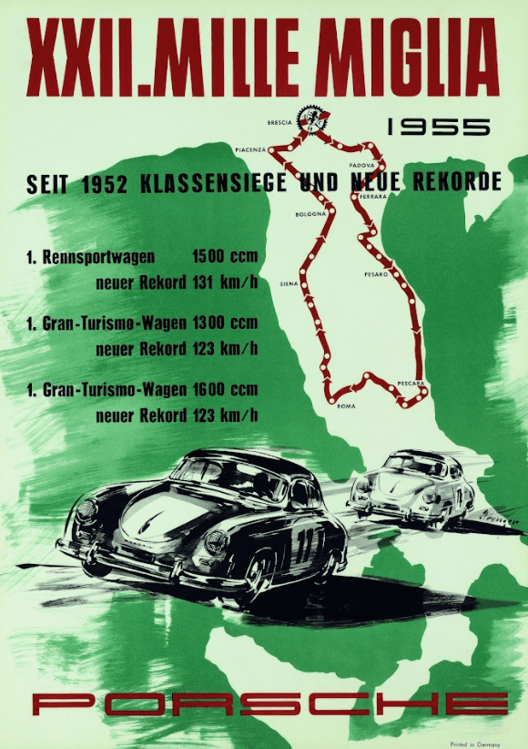 Poster Vintage Mille Miglia 1986 - Affiche Haute Qualité 42x60 Cm, Neuf Sous Tube