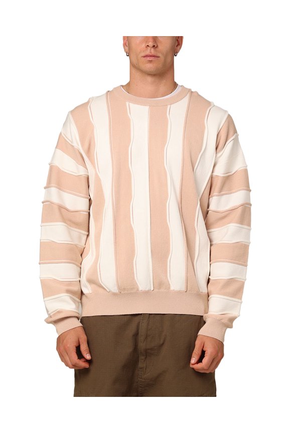 Wavy Slouch Sweater- Beige/Khaki, XL