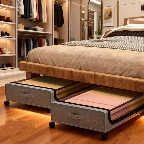 XXL 15.85 Gallon Rolling Metal Drawer for Under-Bed Storage, Ideal for Shoes And Clothes, Large Containers with Lid for Room Organization