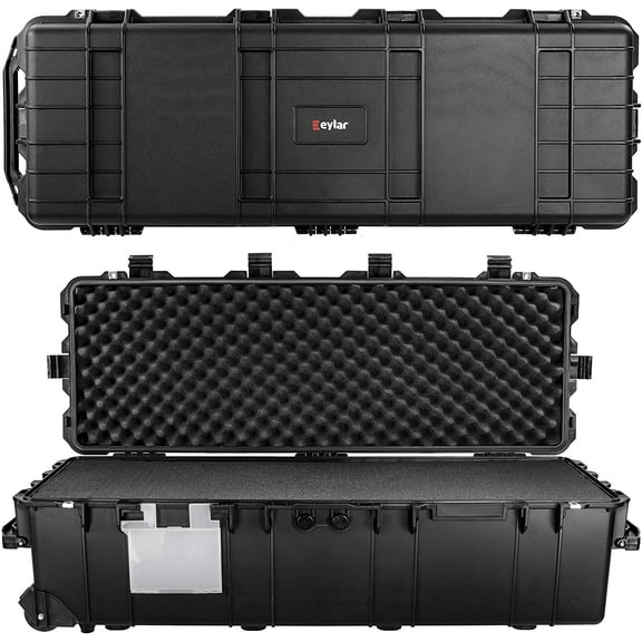 Eylar Extra Large 44in Waterproof Deep Heavy Transport Stacker Roller Rifle Hard Case w/Foam, Black