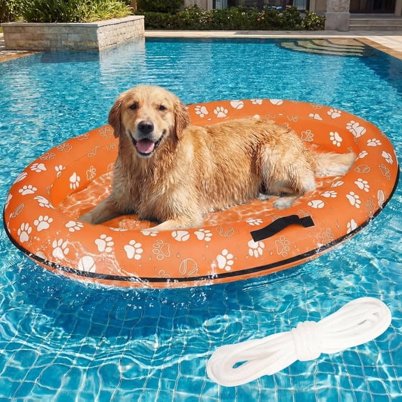 XXL 60"x40" Inflatable Dog Pool Float for Large Dogs - Heavy Duty Pet Raft for Swimming Pool, Lake & Beach - Puncture Proof Dog Floats for Small Medium Dogs Up to 150 lbs (Orange)
