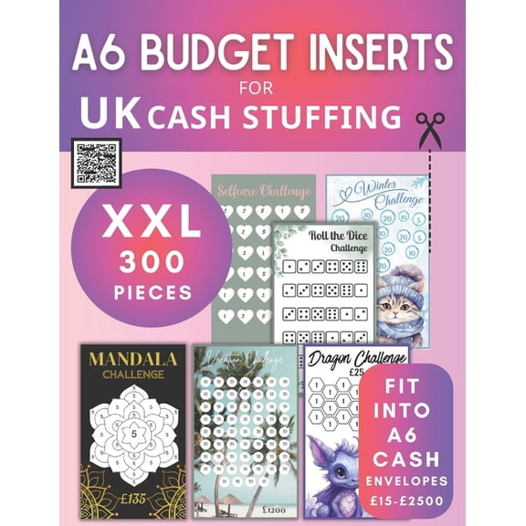 XXL A6 Budget Inserts: 300 Cash Stuffing Wallet UK Inserts for the Saving Challenge I A6 Challenges, Budget Sheets & Cat, (Paperback)