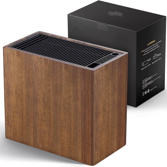 XXL Acacia Wood Knife Holder – Large Universal Knife Block with Blade-Protecting Slots, Holds 26+ Knives, Scissors, and Sharpening Rods, Space-Saving Kitchen Storage Organizer