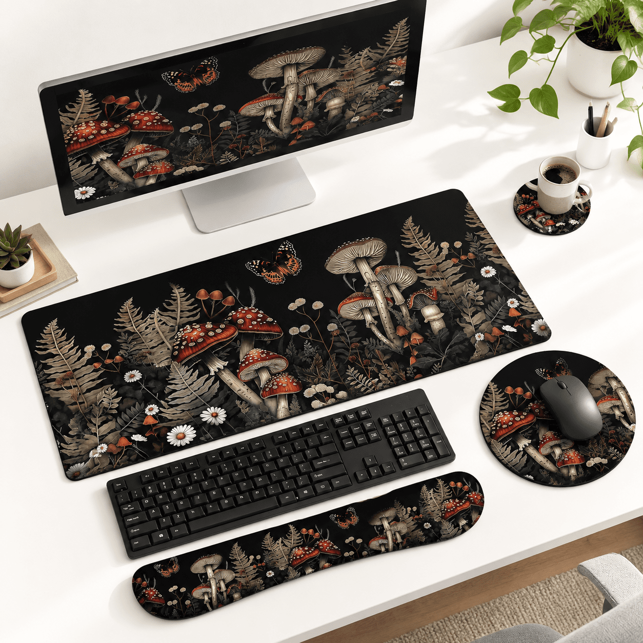 Mouse Fall XXL-Aesthetic Mushroom Mouse Pad Set Large Desk Mat For Desktop Fall ...