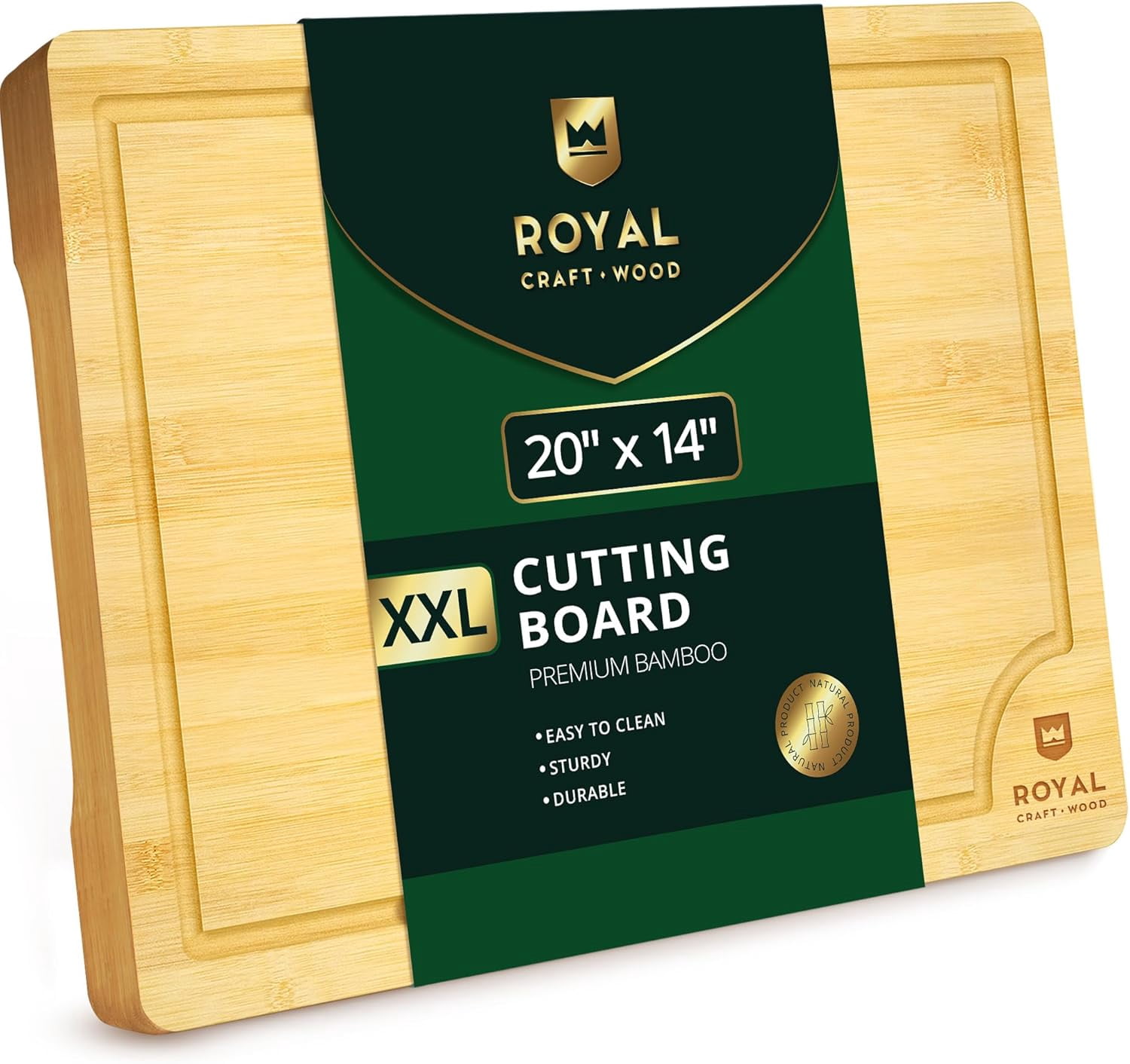 Royal Craft Wood Bamboo Cutting Boards for Kitchen - Kitchen Chopping Board for Meat, Cheese and Vegetables Wooden Heavy Duty Cutting Board Serving Tray with Handles (XXL, 20 x 14")