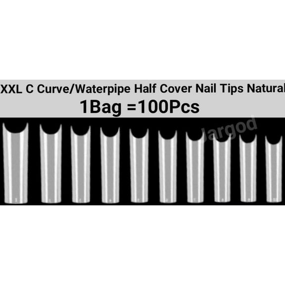 XXL C Curve / Waterpipe / Hald Tube Half Cover French Artificial False Nail Tips 100Pc in Bag CHOOSE Clear/ Natural Jargod