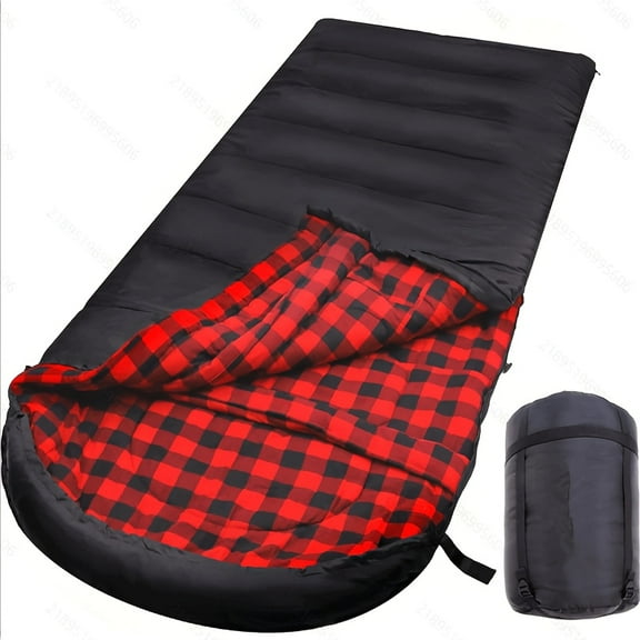 XXL Cold Weather Sleeping Bag for Adults, 0°F Flannel Rectangular Bag with Snag-Free Zipper & Compression Sack, for Winter Camping