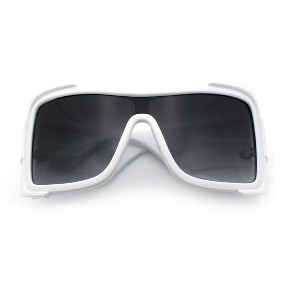 XXL Curved Wrap Around Rectangular Thick Arm Sport Plastic Sunglasses White - Smoke