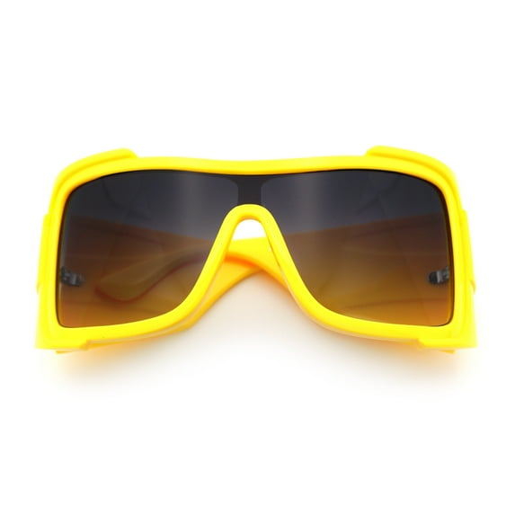 XXL Curved Wrap Around Rectangular Thick Arm Sport Plastic Sunglasses Yellow - Smoke