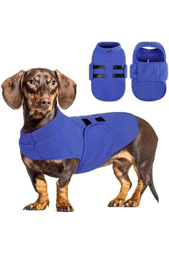 XXL Dog Sweater, Soft Fleece Vest Pullover Jacket with Leash Hole, Warm Winter Coats for Cold Weather - Dachshund & Cat Sizes - Boy & Girl (Blue, XXL)