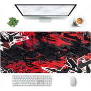 XXL Extended Anime Mouse Pad Red and Black Gaming Desk Pads Rectangle Office Desktop Mouse Mat Large Stitched Edges Mousepad with Non-Slip Rubber BaseSize31.5x11.8in