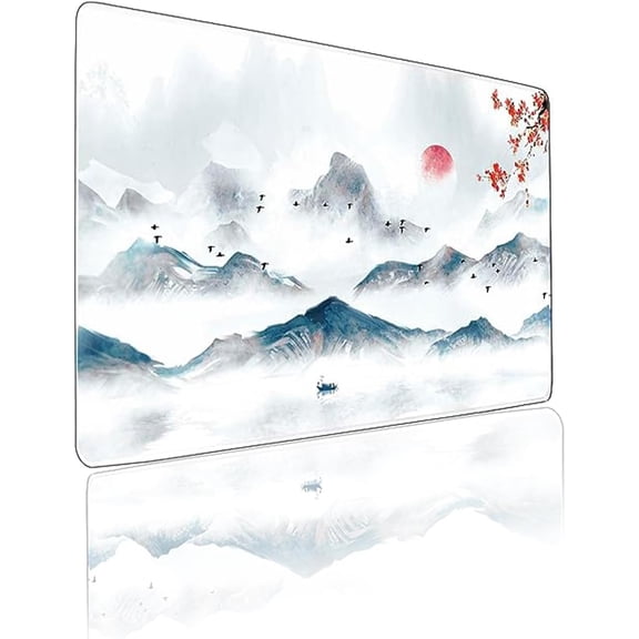 XXL Extended Cherry Blossom Mouse Pad Large Mountain Gaming Mousepad Desktop Non-Slip Rubber Base Desk Pads Japanese Gaming Keyboard Office Mouse Mat(Size:35.4x15.7in)