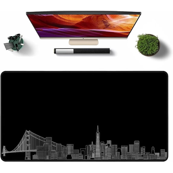 XXL Extended Cityscape Mouse Pad Building Gaming Office Mousepad Black Large Stitched Edges Long Desk Pads Non-Slip Rubber Base Desktop Mouse Mat(Size:31.5x11.8in)