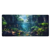 Heluo.Zu XXL Gaming Mouse Pad 35.4x15.7 inch, Stream Fish Landscape Theme Desk Mat,Large Ocean Sea  Water Plants Scene Mousepad