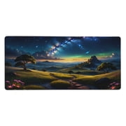 Heluo.Zu XXL Gaming Mouse Pad 35.4x15.7 inch, Starry Mountain Path Landscape Theme Desk Mat,Large Green Meadow Flower Scene Mousepad