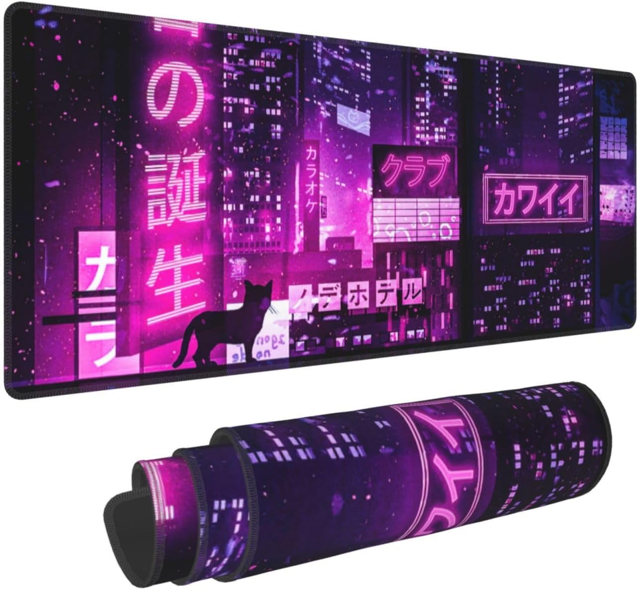 XXL Extended Gaming Mousepad Japanese Desk Mat Purple Large Mouse Pad 35.4 x 15.7 Inch Gaming Keyboard Mouse Mat Desk Pad Non-Slip Rubber Base Mouse Pads for Office Computer Laptop Gamers