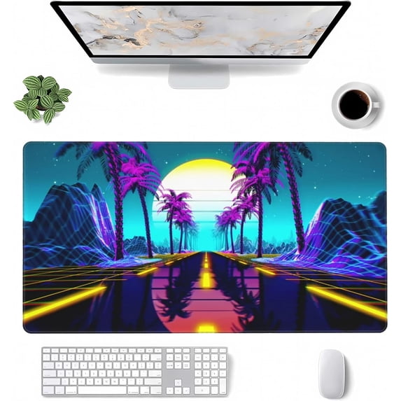 XXL Extended Mountains Gaming Mouse Pad Purple Large Office Desk Pads Stitched Edges Waterproof Desktop Mouse Mat Non-Slip Rubber Base Keyboard Mousepad(Size:31.5x11.8in)