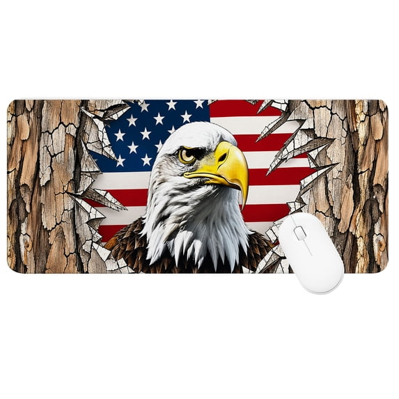 XXL Extended Mouse Pad 35.4x15.7", Bald Eagle Flag Gaming Desk Mat, Non-Slip Base Computer Keyboard Pad