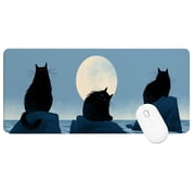 XXL Extended Mouse Pad 35.4x15.7", Black Cats under Full Moon Gaming Desk Mat, Non-Slip Base Computer Keyboard Pad