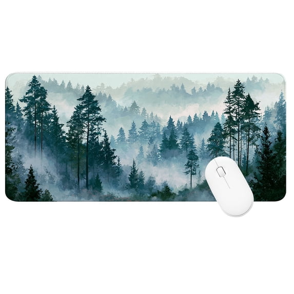 XXL Extended Mouse Pad 35.4x15.7", Foggy Forest Gaming Desk Mat, Non-Slip Base Computer Keyboard Pad