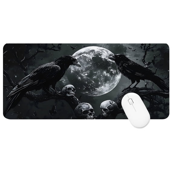 XXL Extended Mouse Pad 35.4x15.7", Gothic Ravens and Skulls Gaming Desk Mat, Non-Slip Base Computer Keyboard Pad