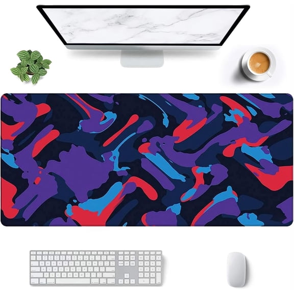 XXL Extended Mouse Pad Large Gaming Non-Slip Rubber Base Desk Pads Abstract Lines Office Mouse Mat Purple and Red Stitched Edge Mousepad for Gamer Esports(Size:35.4x15.7in)