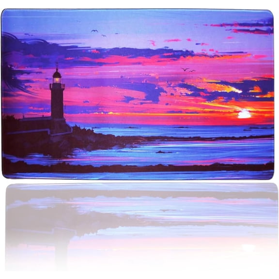 XXL Extended Sunset Desktop Mouse Pad Large Office Gaming Mouse Mat Rectangles Lighthouse Mousepad Colorful Clouds Waterproof Desk Pads with Non-Slip Base(Size:31.5x11.8in)