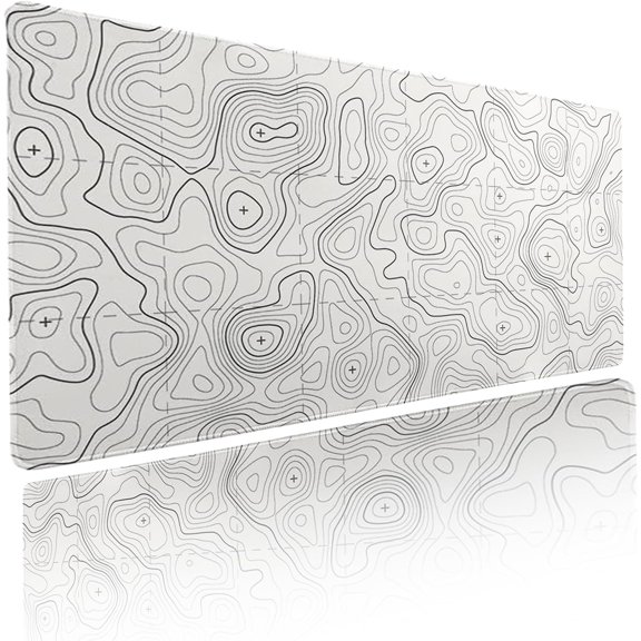 XXL Extended Topographic Gaming Mouse pad Large White Map Mousepad Office Desktop Desk Pads with Non-Slip Rubber Base Contour Lines Stitched Edges Mouse Mat(Size:31.5x11.8in)