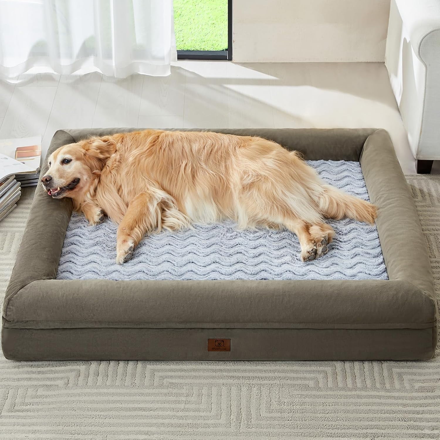 ECP XXL Extra Large Dog Bed, Washable Dog Couch with Removable Waterproof Cover, Orthopedic Large Pet Sofa Bed with Bolster Sides for Sleeping
