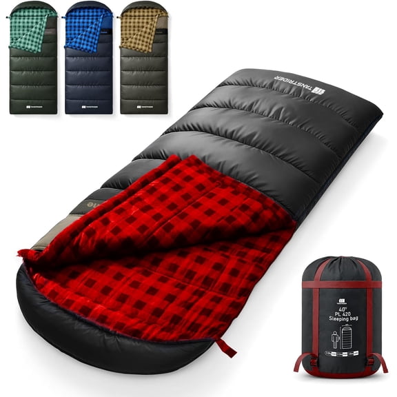 XXL Flannel Polyester Sleeping Bag for Adults 90.5 x 39.4 Inches 4 Season Waterproof Machine Washable Red 7.05 lb