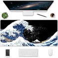 thumbnail image 1 of XXL Gaming Mouse Pad, 35.5x15.75 Non-Slip Large Desk Pad Mousepad with Stitched Edges Waterproof Keyboard Mouse Mat Desk Protector for Game, Office and Home, Sea Wave, 1 of 6
