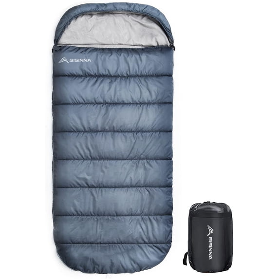 XXL Gray 3-Season Sleeping Bag for Big and Tall Adults, 90.55" x 39.37", Left-Zip Rectangular, Extra Spacious, Waterproof, Lightweight