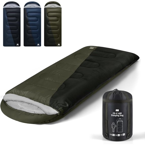 XXL Green Rectangular Winter Sleeping Bag for Cold Weather, 36–41 ° F, All-Season Camping and Outdoor Use
