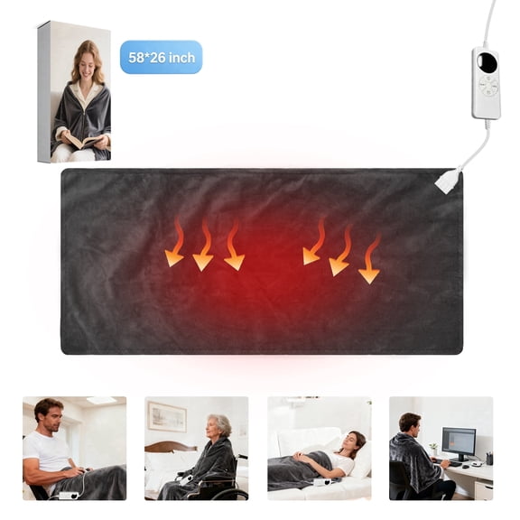 XXL Heating Pad with Zipper Design, 58x 26Inch Full Body Heating Wrap, Wearable Electric Heating Pad with 6 Heat Settings and Auto Shut Off, Soft Heating Blanket for Home and Office Use