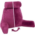 thumbnail image 1 of XXL Husband Pillow Aspen Edition - Big Reading & Bed Rest Pillow with Arms & Detach Neck Roll on Bungee Cord - Premium Memory Foam, Reversible 2 Sided Covers Micro Suede or Plush, Sliding Raspberry, 1 of 9