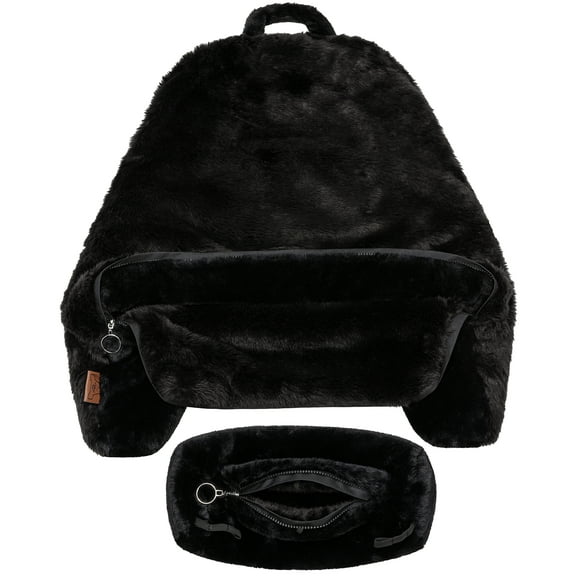 XXL Husband Pillow Cover Only - Limited Baby Black Panther Fur Backrest Pillowcase Set, Two-tone Reversible Double Sided Fabulous Faux Fur Reading & Bed Rest , Thick Zippers, 2 Sided Solid Neck Rolls