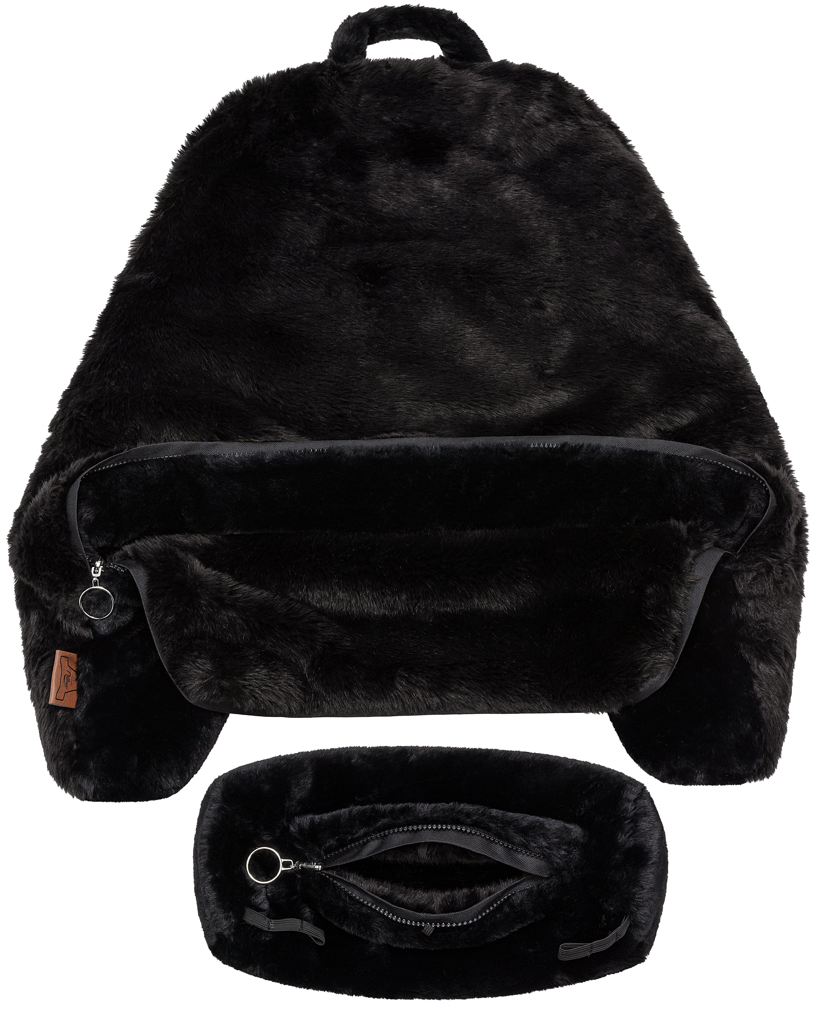 XXL Husband Pillow Cover Only - Limited Baby Black Panther Fur Backrest Pillowcase Set, Two-tone Reversible Double Sided Fabulous Faux Fur Reading & Bed Rest , Thick Zippers, 2 Sided Solid Neck Rolls
