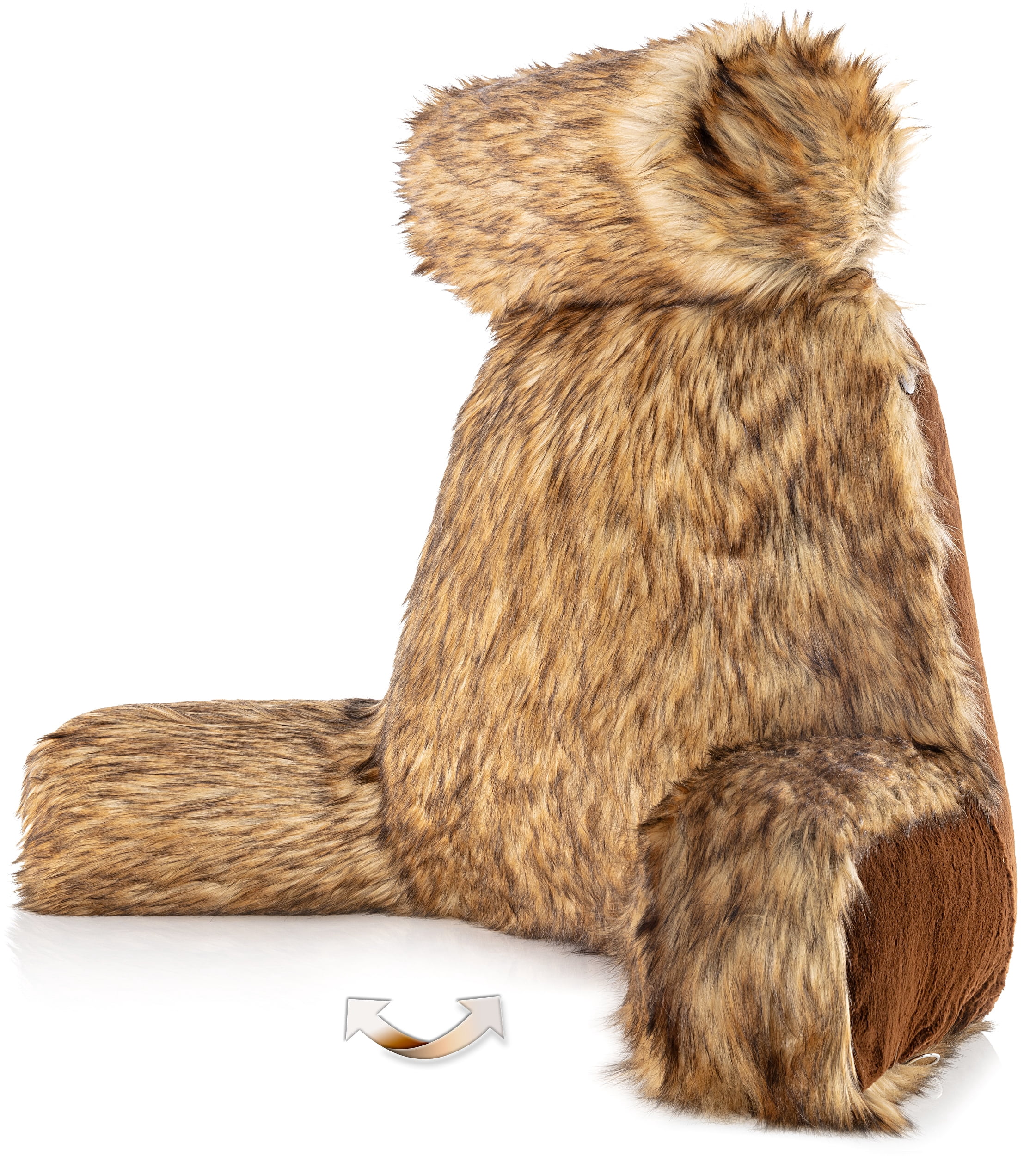 XXL Husband Pillow - Limited Baby Brown Bear Fabulous Faux Fur Backrest, Two-tone Reversible Double Sided Reading & Bed Rest Pillow with Arms