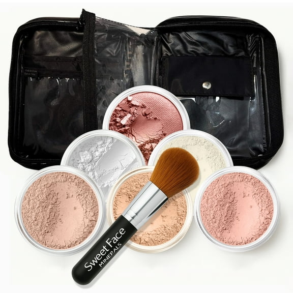 XXL KIT BRUSH & CASE (LIGHT TAN) Full Size Mineral Makeup Set Bare Face Matte Powder Foundation Cover