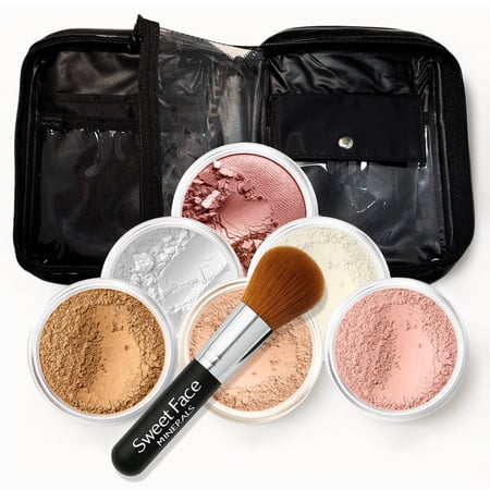 XXL KIT Brush & CASE (DEEP TAN) Full Size Mineral Makeup Set Bare Face Matte Powder Foundation Cover