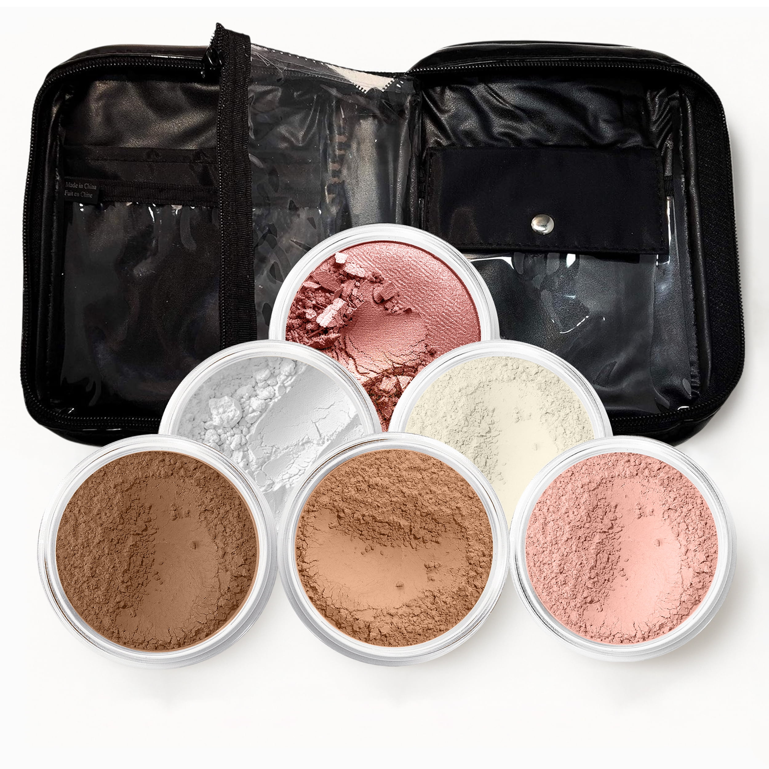 XXL KIT w/COSMETIC CASE (COCOA) Full Size Mineral Makeup Set Bare Face Foundation Powder Full Cover