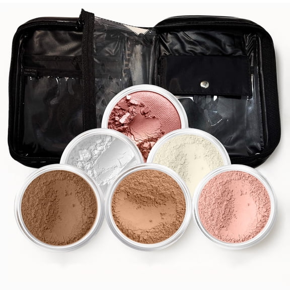 XXL KIT w/COSMETIC CASE (COCOA) Full Size Mineral Makeup Set Bare Face Foundation Powder Full Cover